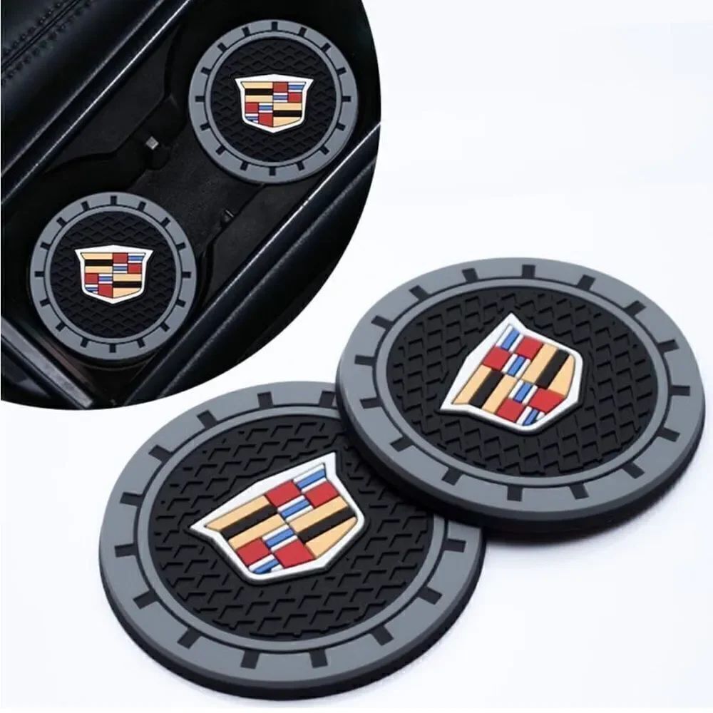 Cadillac car cup Coasters in black and gray with logo Set of 2 NWT